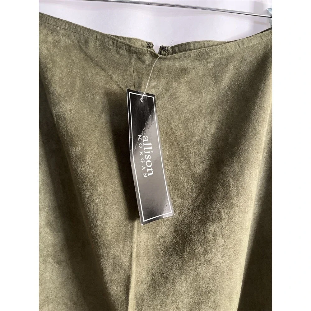 Allison Morgan Olive Green Faux Suede Women’s Midi A-line Skirt Size L